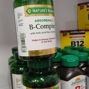 مکمل B کمپلکس نیچرز بونتی 100 عدد همراه با فولیک اسید و ویتامین C