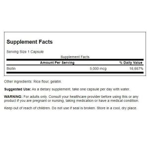 کپسول بیوتین سوانسون 5000 میکروگرم 30 عدد Swanson Biotin