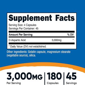 کپسول دی اسپارتیک اسید نوتری کاست 180 عدد Nutricost D-Aspartic Acid