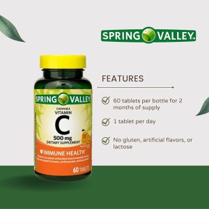 قرص ویتامین C اسپرینگ والی 500 میلی گرم 60 عدد Spring Valley Vitamin C