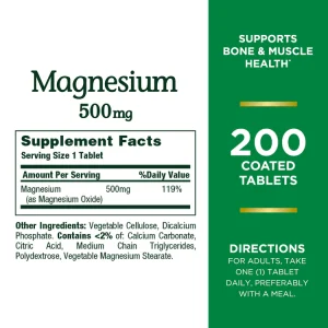 منیزیم نیچرز بونتی 500 میلی گرم 200 عدد Nature’s Bounty Magnesium